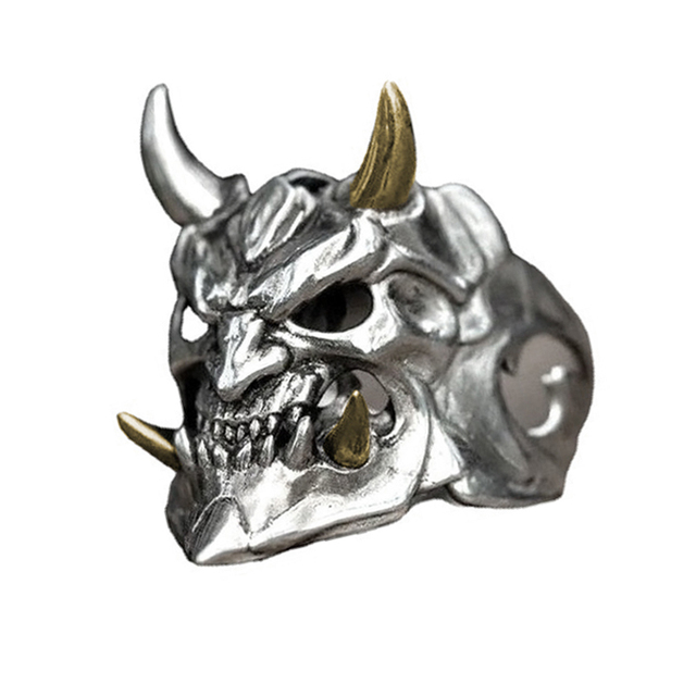 Hannya Mask Ring Japanese Style Men's Halloween Ring Hip Hop Rock Fashion Jewelry Gifts Adjustable
