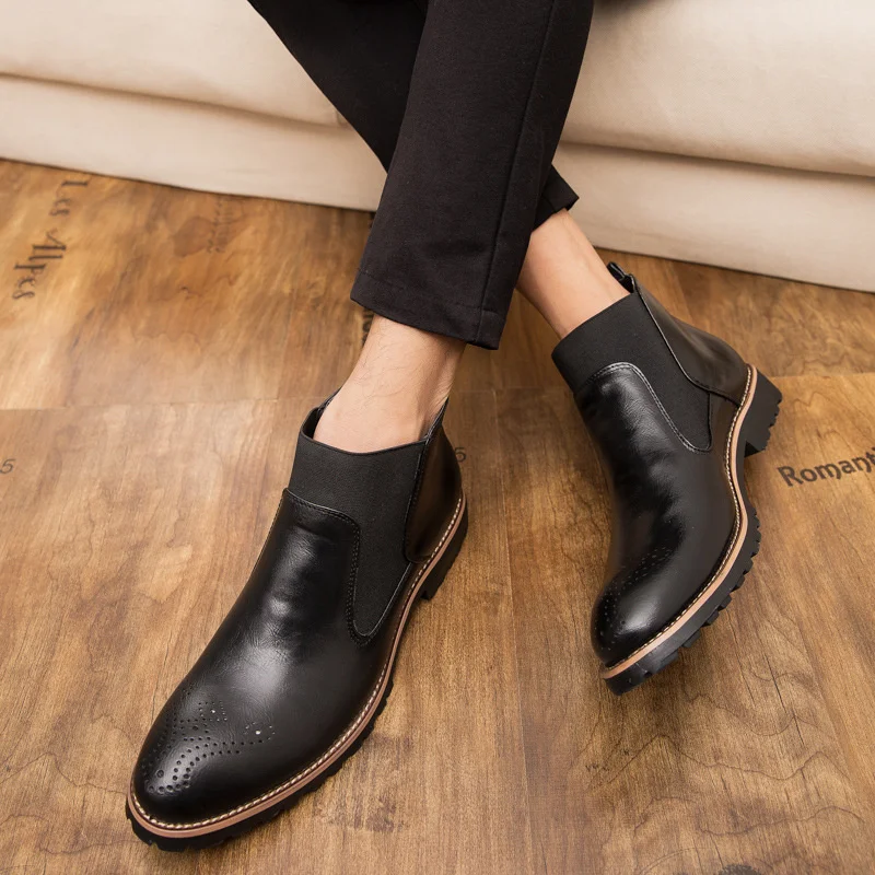 39-46 кожаные ботинки г. Брендовые удобные модные ботинки мужские кожаные ботинки челси# NXAW328