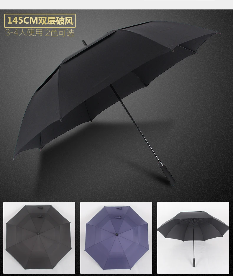 Ultra-Double Layer Windproof Large Size Golf Umbrella Long Umbrella Men And Women Double Reinforced Automatic NC Fabric Glass Fi