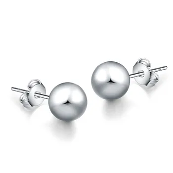 High Quality 925 Sterling Silver Jewelry Women Round Ball Stud Earrings Fashion Elegant Earings Wholesale 6mm/8mm/10mm