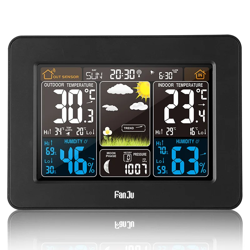 FanJu FJ3365 Метеостанция Многофункциональные цифровые часы термометр температуры и влажности, настольный ЖК-будильник - Цвет: US Plug