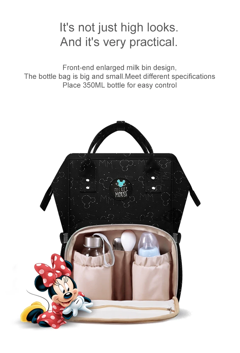 Disney Mochila Maternidade водонепроницаемая сумка для подгузников USB бутылка Кормление Путешествия Рюкзак Детские сумки для мамы сумка хранения Мумия
