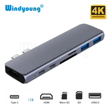 USB 3,1 type-C концентратор к HDMI адаптер 4K Thunderbolt 3 USB C концентратор с концентратором 3,0 TF считыватель SD карт слот PD док-станция для MacBook Pro Air