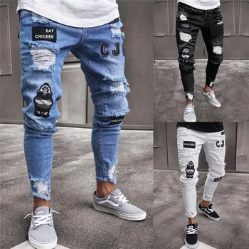 

Hot Men's Ripped Super Skinny Slim Fit Denim Pants Destroyed Frayed Trousers