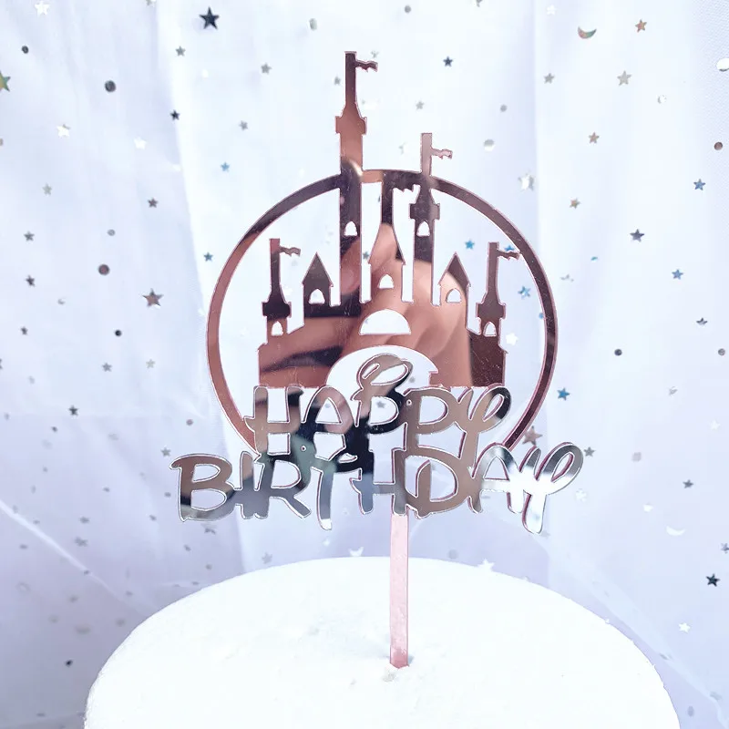 

Gold Acrylic Cake Topper Castle Flamingo Happy Birthday Cupcake Topper For Baby Shower Mermaid Unicorn Party Cake Decorations
