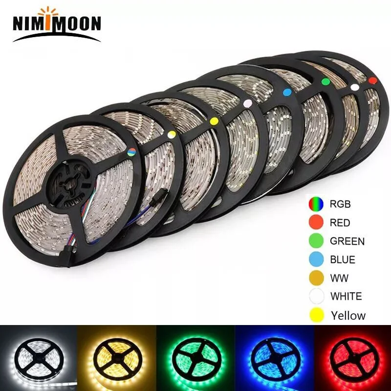 DC 12 V Volt Strip Led Light Tape 2835 RGB Waterproof 5M/Roll 12V DC 60LED/M RGB Led Strip Tape