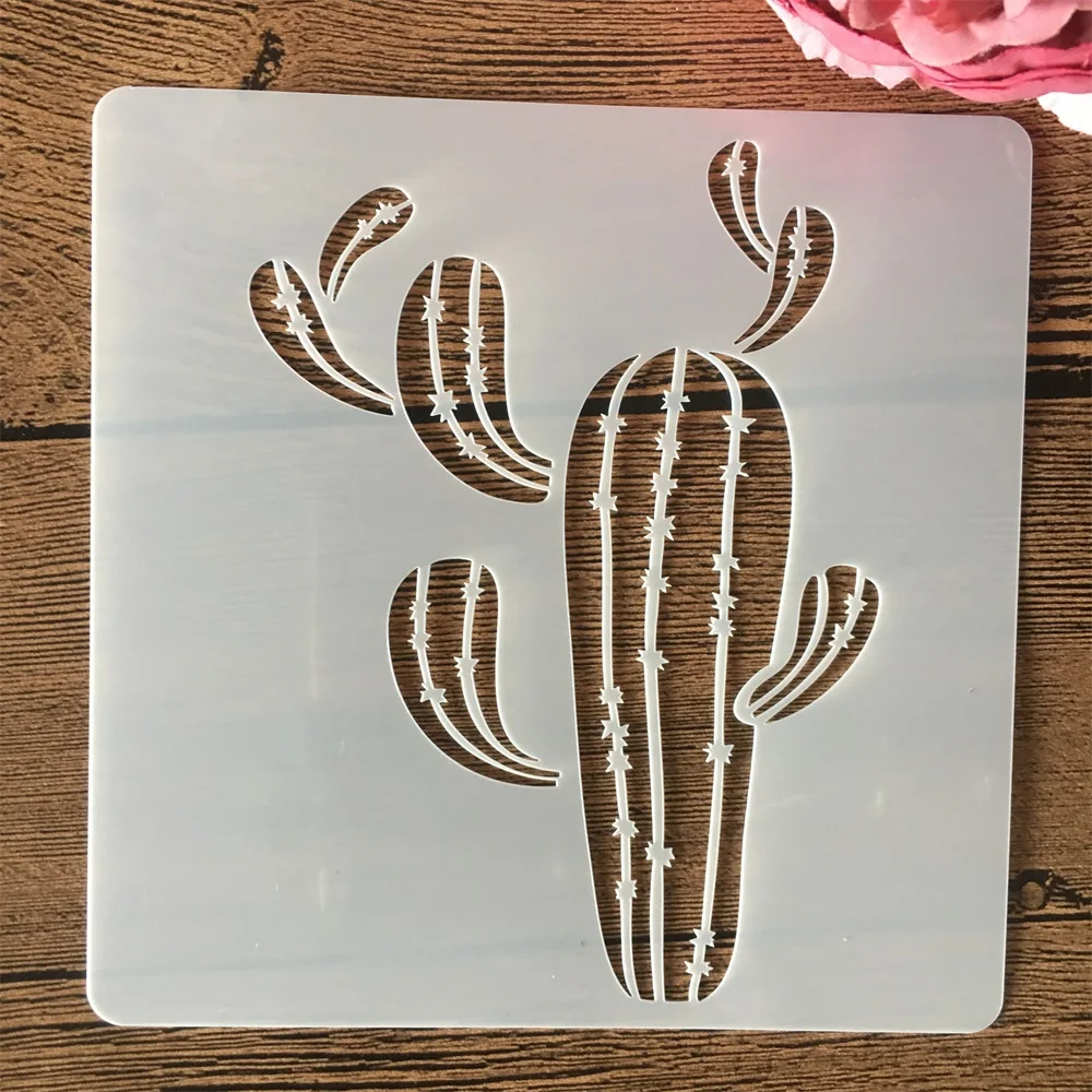 8 개/대 15cm 선인장 즙이 많은 식물 DIY 레이어링 스텐실 벽화 스크랩북 색칠 엠보싱 앨범 장식 템플릿