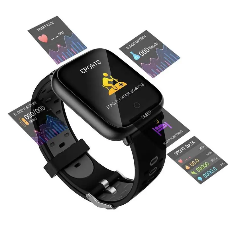 Q1S Smart Watch Dynamic Heart Rate Blood Pressure Monitoring Reminder Bracelet Tracker Call Black Smart Fitness Electronic F8P5