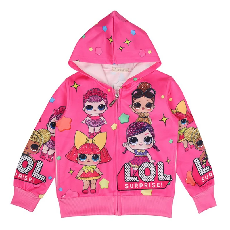 

2019 Kids Girl Cartoon LOl Hooded Jacket Children's Doll Rainbow Hooded Shirt Color Children's Wear Toddler Girl Winter Clothes