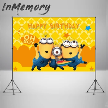 

Cartoon Minions Baby Boys First Birthday Party Banner Backdrop Custom Yellow Wall Baby Shower Background for Photo Studio