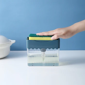 

Wave Pattern Kitchen Detergent Press Soap Dispenser Manual Push Type Soap Dispenser With Washing Sponge For Kitchen Cleaning