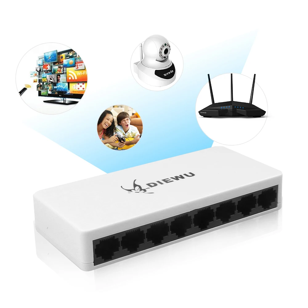 8 Порты LAN Ethernet сетевой коммутатор gigabit 10/100 Мбит/с Высокая производительность Локальной сети Ethernet с адаптер для розеток европейского стандарта