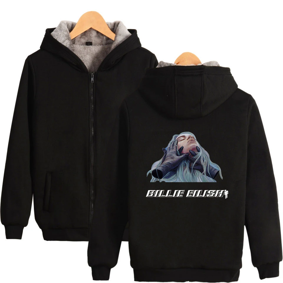 Singer Billie eilish New 2D Printing Hoodie Zipper Fashion Hoodie Sweatshirt Casual Thicken Hoodie Zipper Sweatshirt