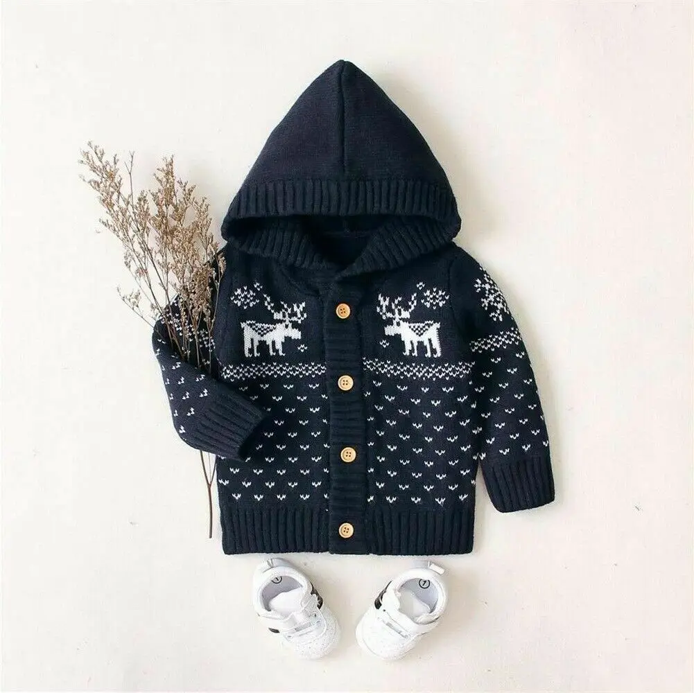 Navy blue Модная детская одежда для маленьких девочек с длинным рукавом, теплые свитера вязаный кардиганы Верхняя одежда осень-зима для маленьких девочек; свитера - Цвет: Navy blue