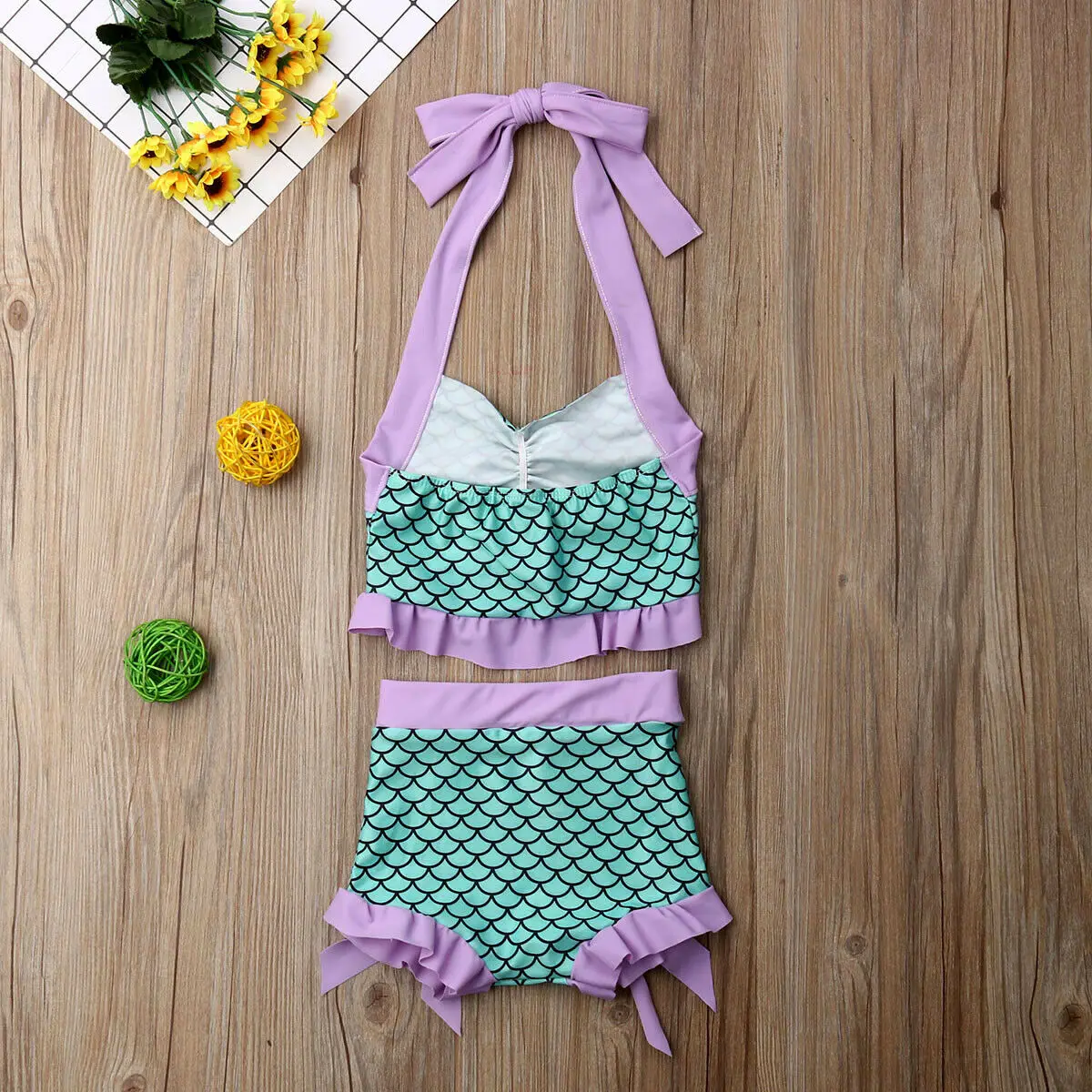 1-6T Kid Girls Mermaid Beachwear Clothes Sets Cute Halter Tank Tops Ruffle Shorts 2PCS Girls Swimming Set