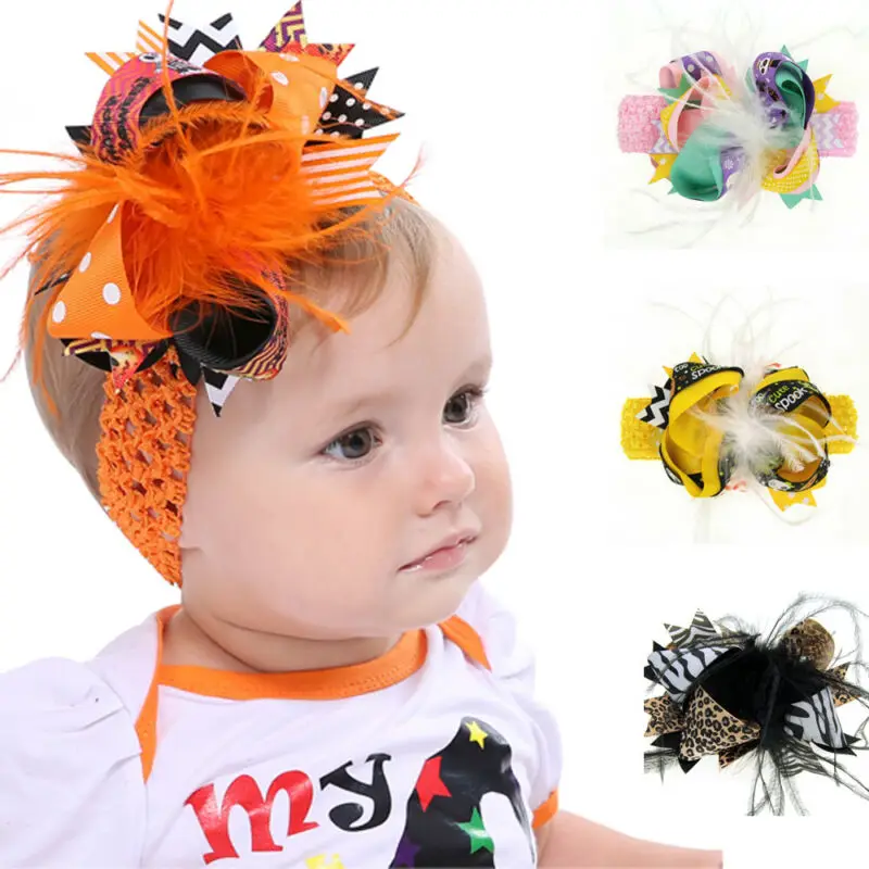 Модная Детская повязка на голову для девочек с перьями в виде цветка волос