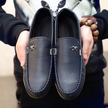 

2020 New Edging Peas Shoes Men's Black Casual Shoes Lazy Driving British Leather Shoes Breathable Men's Shoes Vulcanization