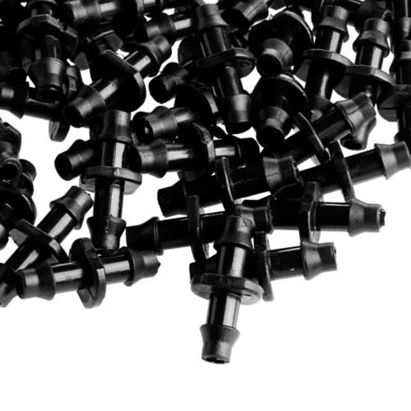 100Pcs/Bag 1/4\" Black Barbed Connector Double Way For 4/7mm Drip Irrigation Hose
