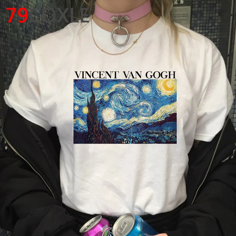 Ван Гог Эстетическая винтажная Харадзюку Футболка женская Ullzang Grunge 90s футболка Графический Забавный мультфильм футболка Модный Топ Футболка женская - Цвет: 10659