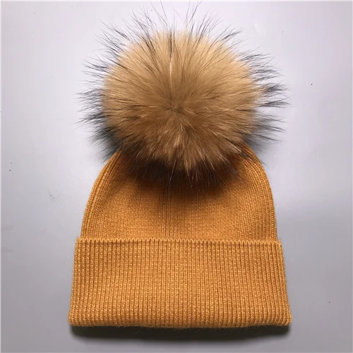Yellow N Новая женская шапка, зимняя вязаная шапка, шапка из Ангорского кроличьего меха, шапка для девочки, осенняя женская шапка с меховым помпоном, топы - Цвет: Yellow N