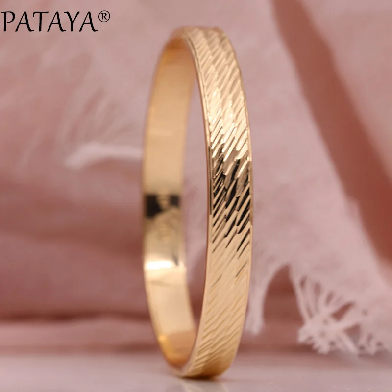 PATAYA новые женские браслеты 585 розовое золото Простые Свадебные ювелирные изделия подарок узор Овальный Круглый Классический Тонкий браслет