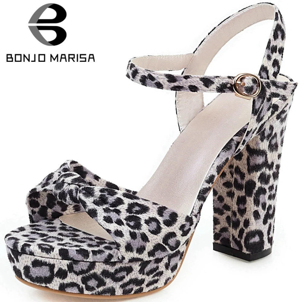 

BONJOMARISA Fashion Female Summer Sandals Leopard Platform High Heel Sandals Women 2020 Office Party Dress Sexy Shoes Woman