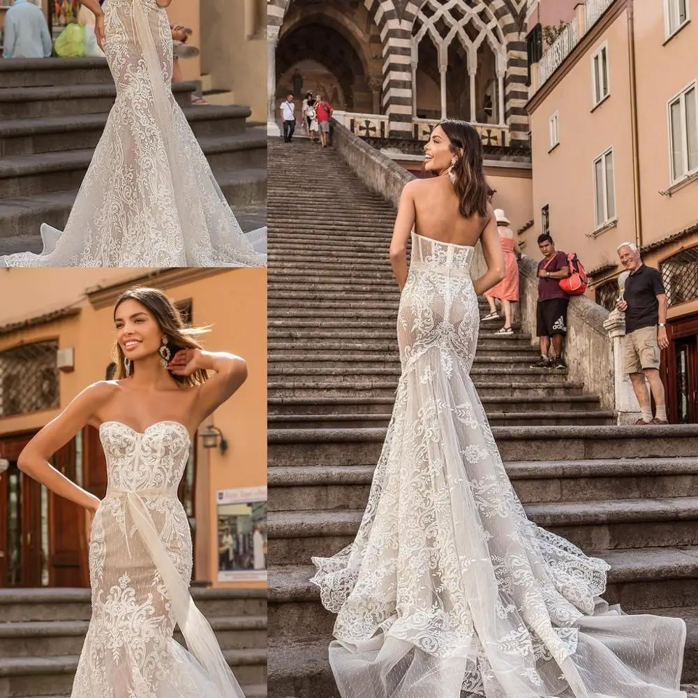 Свадебные платья с открытой спиной кружевной аппликацией без рукавов Vestido De Noiva на заказ