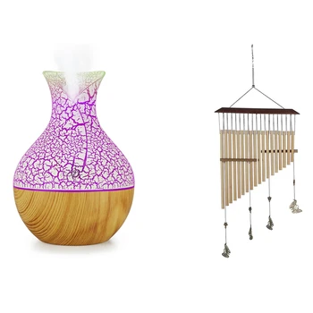 

1 Set Electric Humidifier Aroma Oil Diffuser Wood Grain Air Humidifier & 1 Pcs Butterfly Wind Chimes Memorial Gift