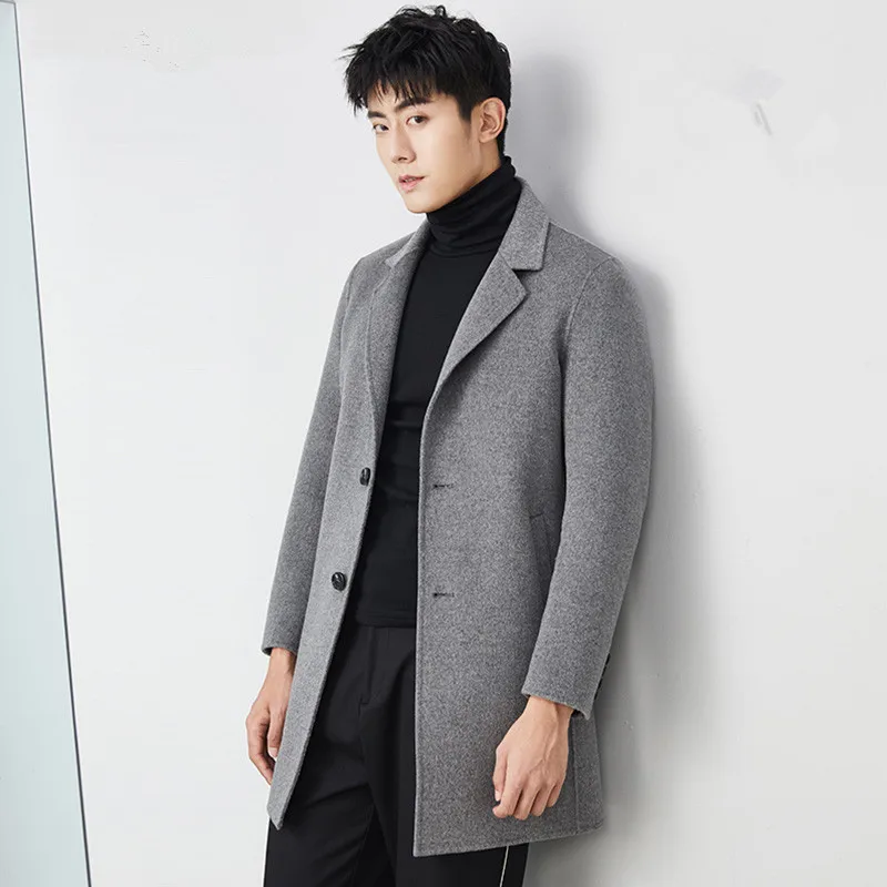 

100% Wool Coat Autumn Winter Jacket Men Handmade Double-side Woolen Coat Men Streetwear Windbreaker Jackets MG-00-7096 MY1978