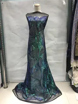 

nigerian lace fabrics 5yard fashion african lace fabric with sequin flower design high quality sequin fabric wedding JL19782