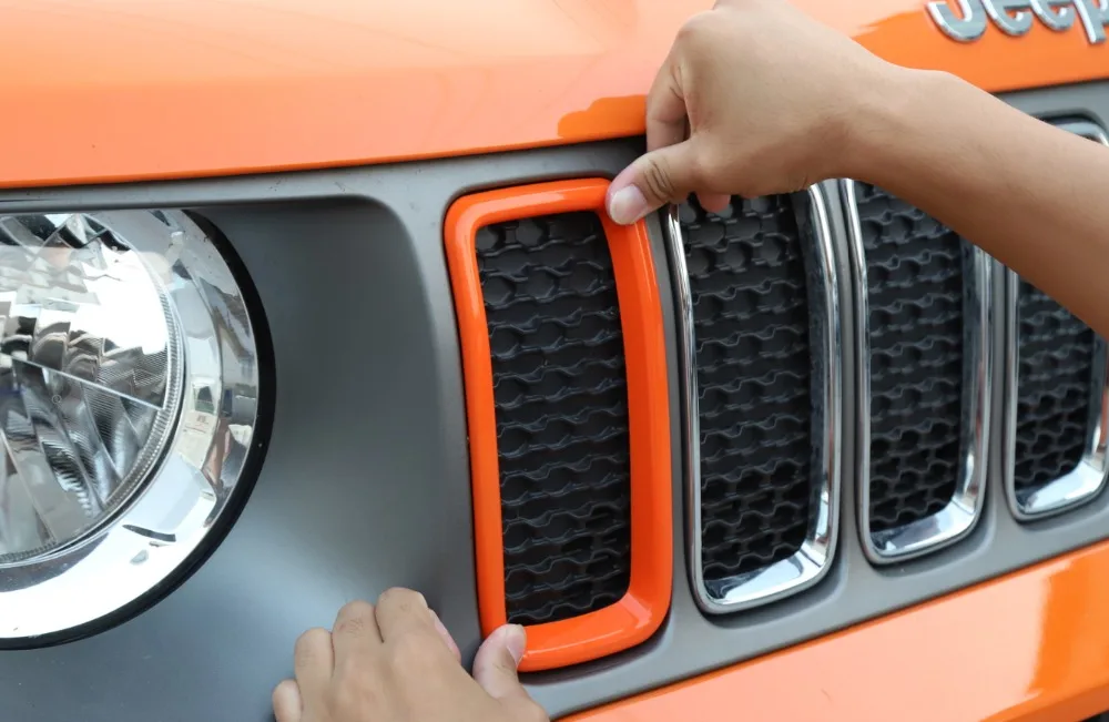 Для Jeep Renegade+ передняя сетчатая решетка декоративная крышка наклейки автомобильные Внешние аксессуары автомобильный Стайлинг ABS черный красный 7 шт./1 комплект