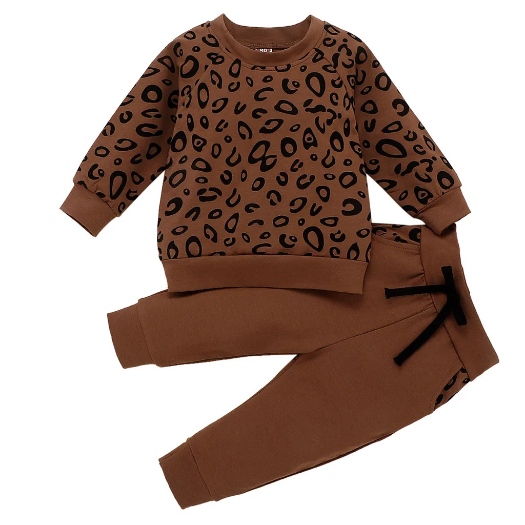 Детская одежда; футболка с леопардовым принтом для маленьких девочек и мальчиков; свитер; пальто; топы; штаны; детская одежда с длинными рукавами; Kinder Kleidung - Цвет: Khaki