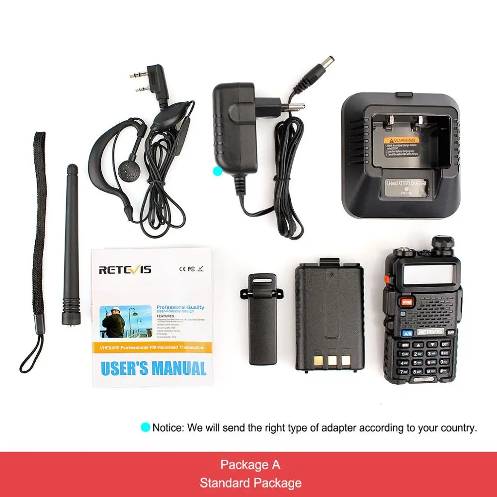 Package A RETEVIS RT5R удобная портативная рация 5 Вт VHF UHF VOX FM Ham любительская радиостанция двухсторонняя рация для Baofeng UV-5R UV5R - Цвет: Package A