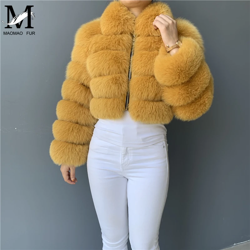 Женская шуба из натурального Лисьего меха короткая зимняя меховая куртка
