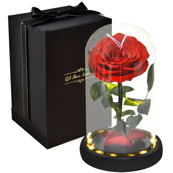 

rose of beauty and the crystal beast dried flowers In A Glass Dome Wooden Base For LED Lamps Christmas Valentine's Gifts