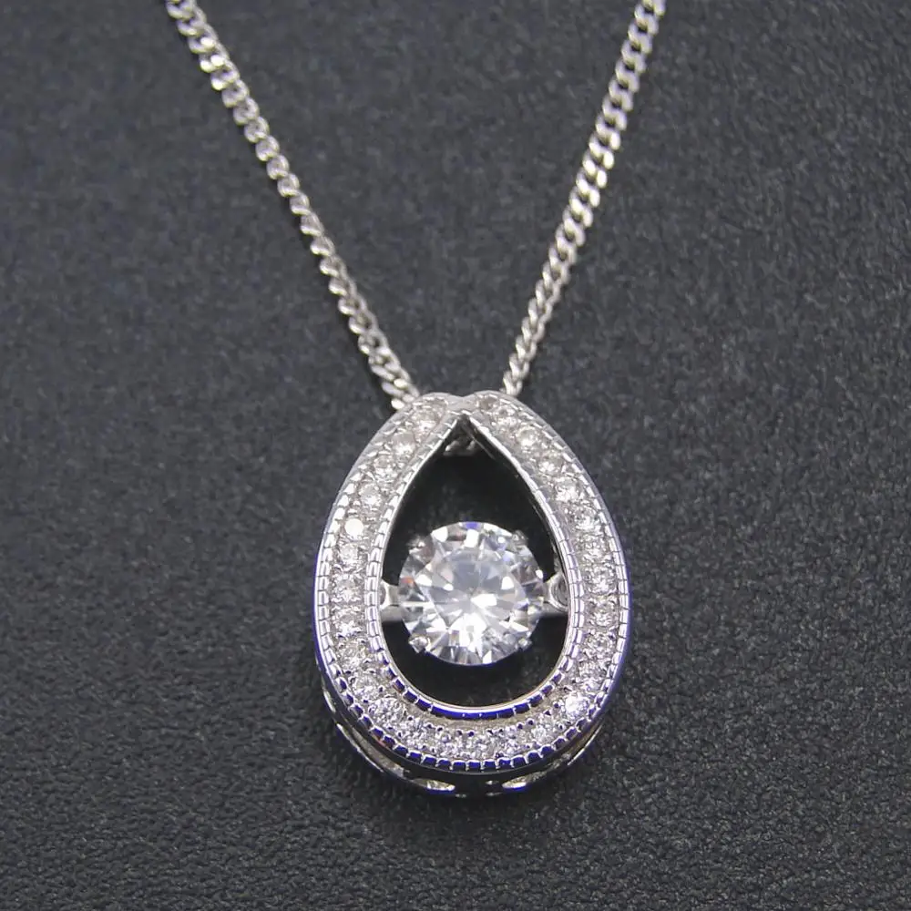 925 Sterling Silver Dancing Diamond CZ Jewelry Horseshoe Pendant Moving