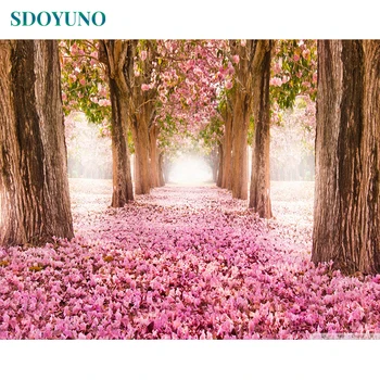 

SDOYUNO 60x75cm Painting By Numbers For Adults Cherry blossom road Frameless Digital Paint By Numbers On Canvas DIY Home Decor