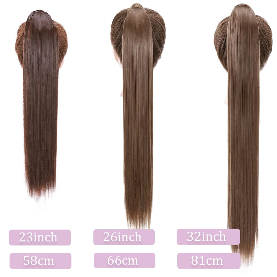 S-noilite Synthetic Long Straight Clip In Ponytail Hair Extensions fake hair extensions Wrap Around Ponytail Hairpiece Clip In Hair Tail False