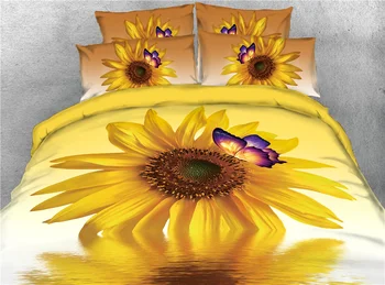 

Charming Sunflower And Blue Butterfly Print 4 Pcs Duvet Cover Sets Bedding Set Bedroom Pillowcase Pillow Quilt Cover Bed Sheet