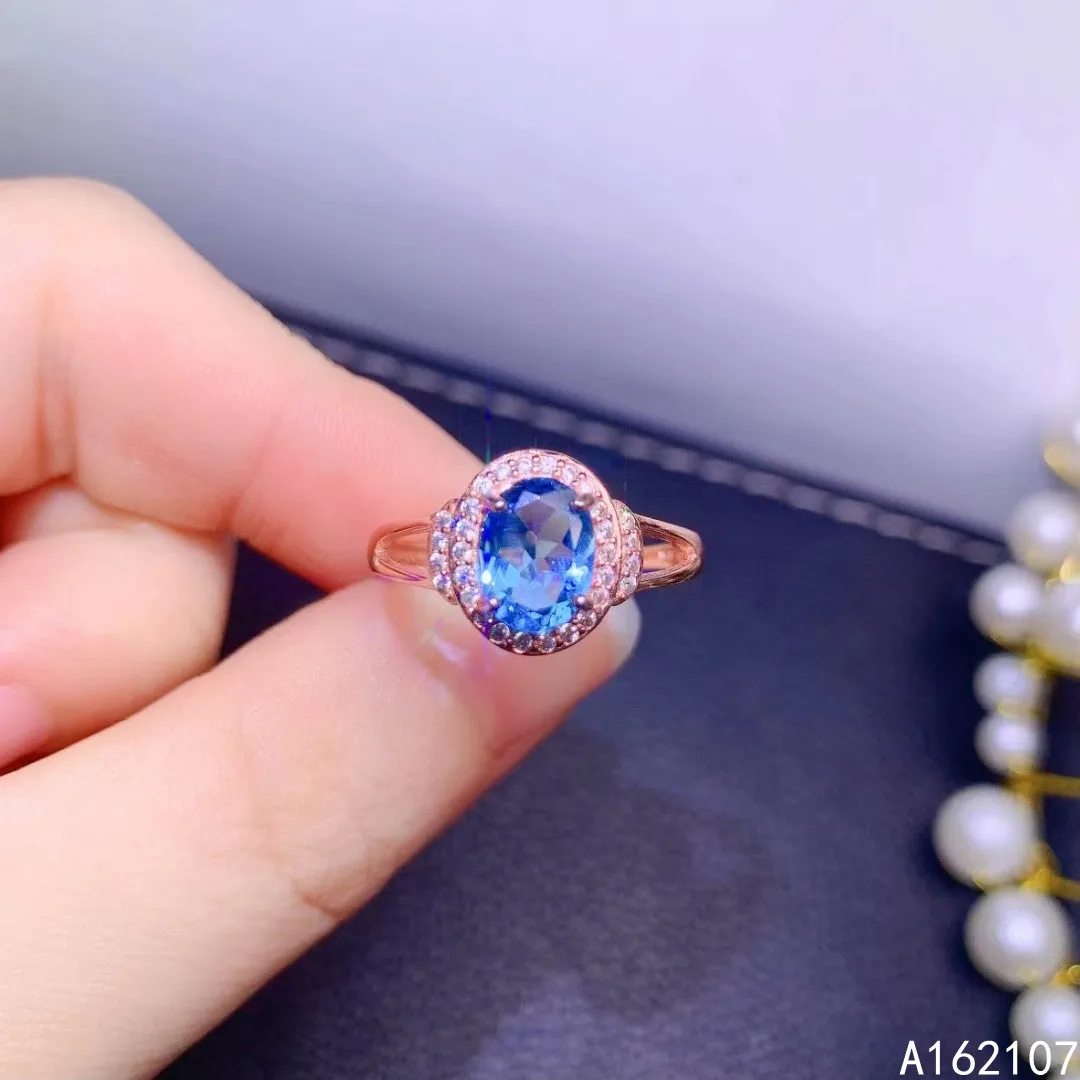 

Exquisite Jewelry 925 Sterling Silver Girl's Luxurious Vintage Oval Gem Blue Topaz OL Style Adjustable Ring Support Detection