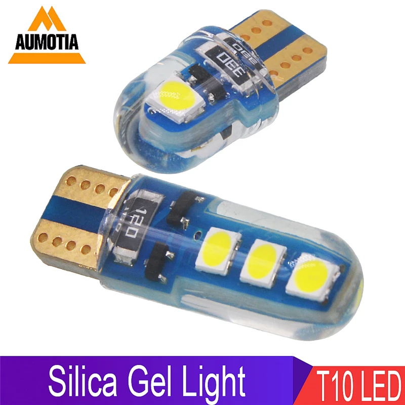 100x T10 силикагель светодиодный 194 W5W 2 6 светодиодный 501 3030 SMD авто отложным воротником сбоку номерной знак светильник лампа габаритного огня AC/DC 12V