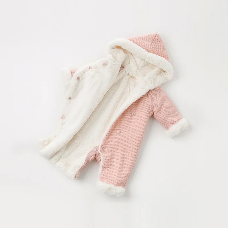 DB11464 Dave bella winter new born baby unisex solid hooded padded jumpsuits infant toddler clothes children romper 1 piece