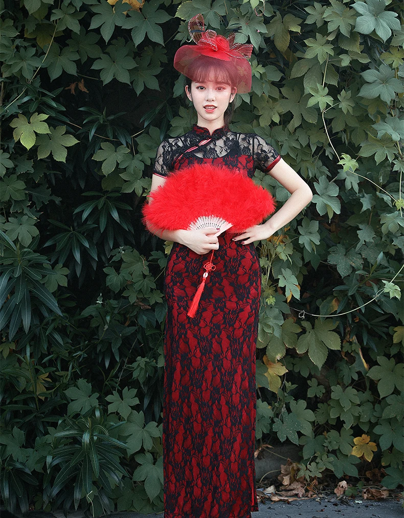 Элегантное кружевное женское длинное Qipao сексуальное тонкое вечернее платье размера плюс для выступления на сцене Cheongsam