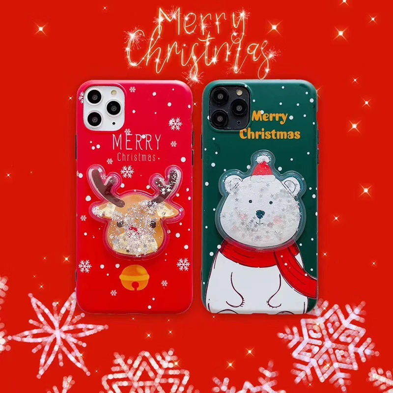 Рождественский мультяшный чехол с оленем и зыбучим песком для iPhone XR 11 Pro XS Max X 7 8
