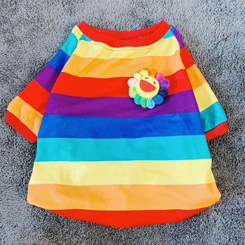 

Pet spring and autumn dog models rainbow sun flower stripes French bulldog Corgi pet clothes two-leg sweater small dog clothes