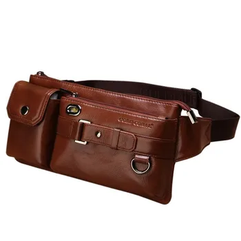 

Genuine Leather Waist Bag Men's Chest Bag Casual pockets sports bike bag mobile phone multi-function bag wallet passport bag
