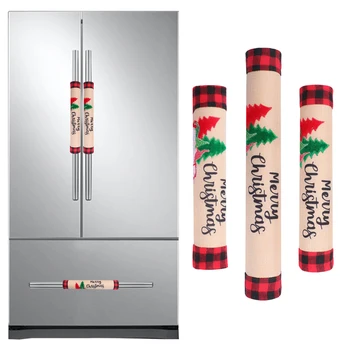 

3pcs Christmas Fridge Handle Cover Cloth Red Flowers Microwave Oven Dishwasher Door Knob Protector Christmas Kitchen Decoration