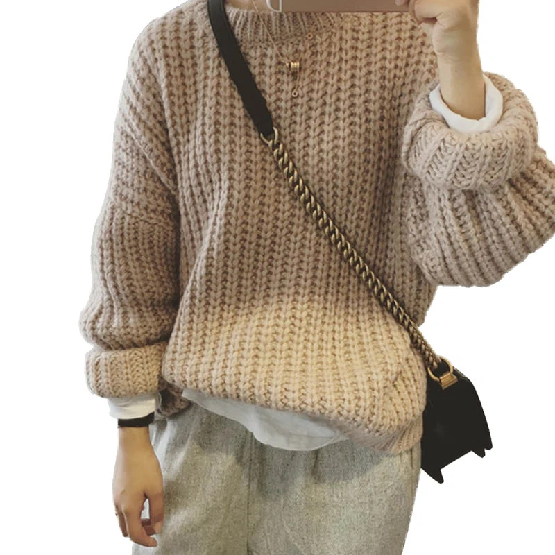 

NORMOV 2019 Fashion Autumn Winter Women Sweater Knitted Korean Long Sleeve Casual Pullovers Female Loose Solid Color Sweaters