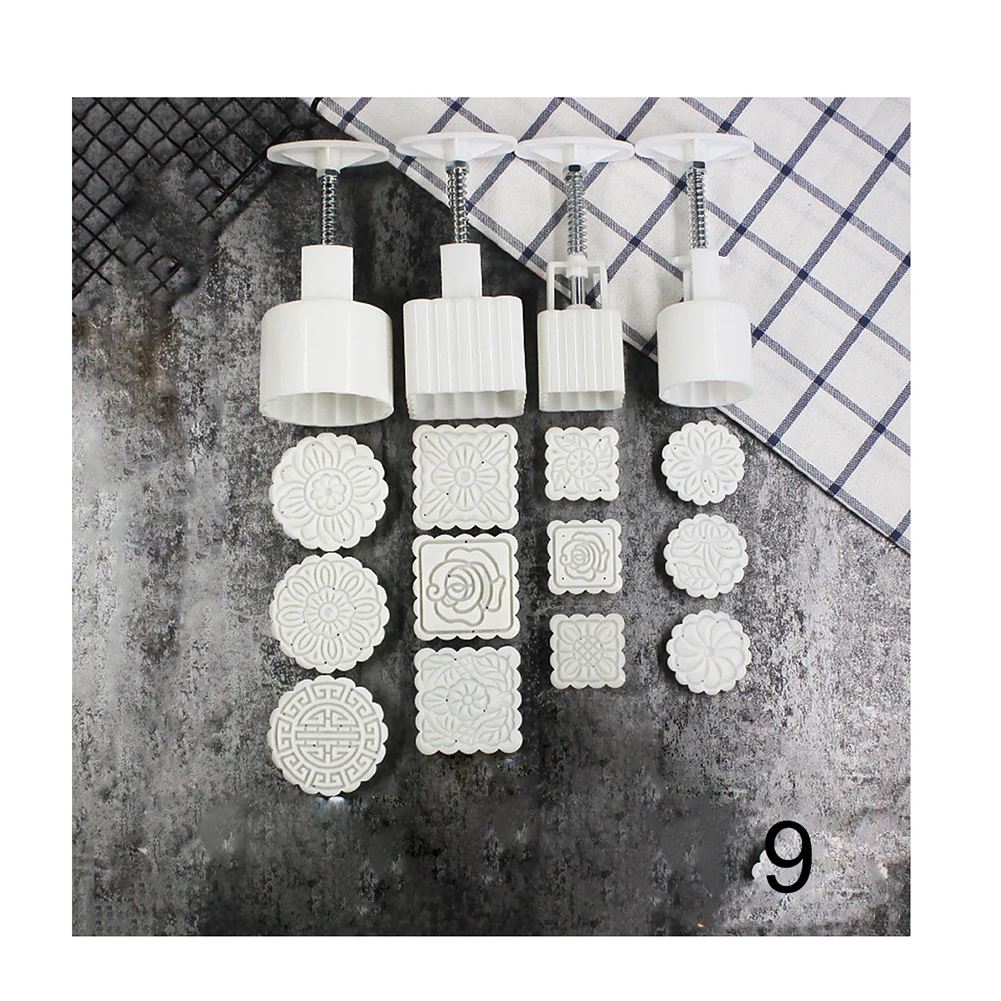 Квадратная/круглая форма для лунного пряника, форма для ручного прессования, пресс-форма с цветочными штампами, Пластиковая форма для печенья XH8Z - Цвет: 9
