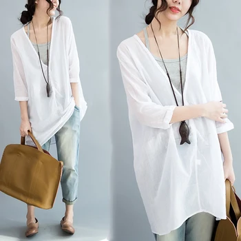 

long white women blouses 2020 summer new casual design all match loose lady elegant pulls tops tees